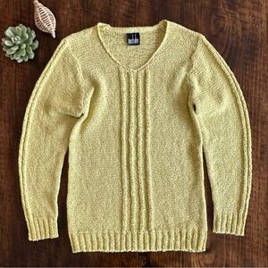 Mark Alan | Citrus Yellow Cotton/Wool Blend V-neck Sweater
